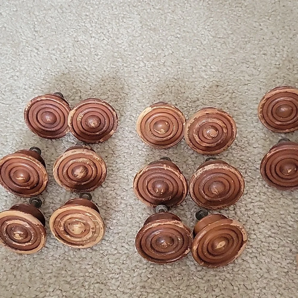 Wooden Round Drawer Knobs - Brown Set, Lot Of 22